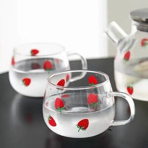 Strawberry Graphic Glass Tea Coffee Cup New In Box